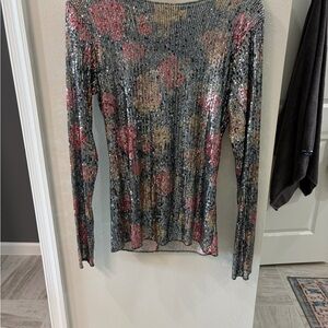 Free People Multicolor Sequin Long Sleeve Top